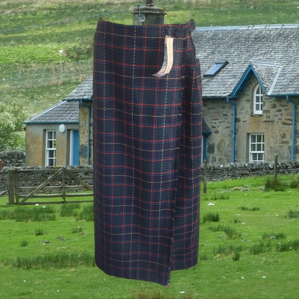 Unbranded Navy Plaid Pencil Skirt with Red Windowpane